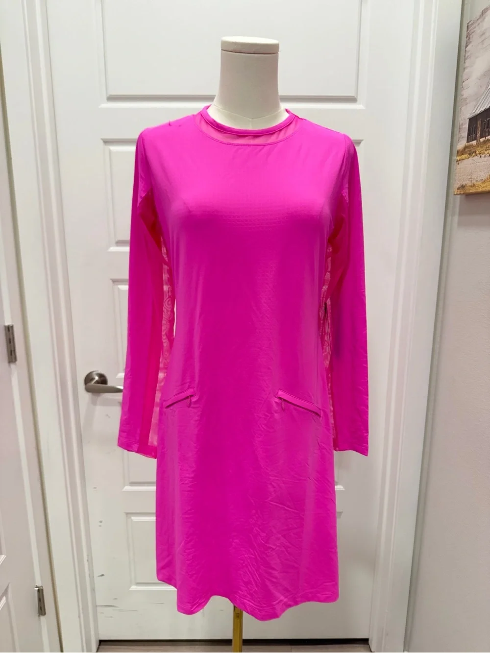 IBKUL Bright Pink Long Sleeve Athletic Performance Dress UPF 50+